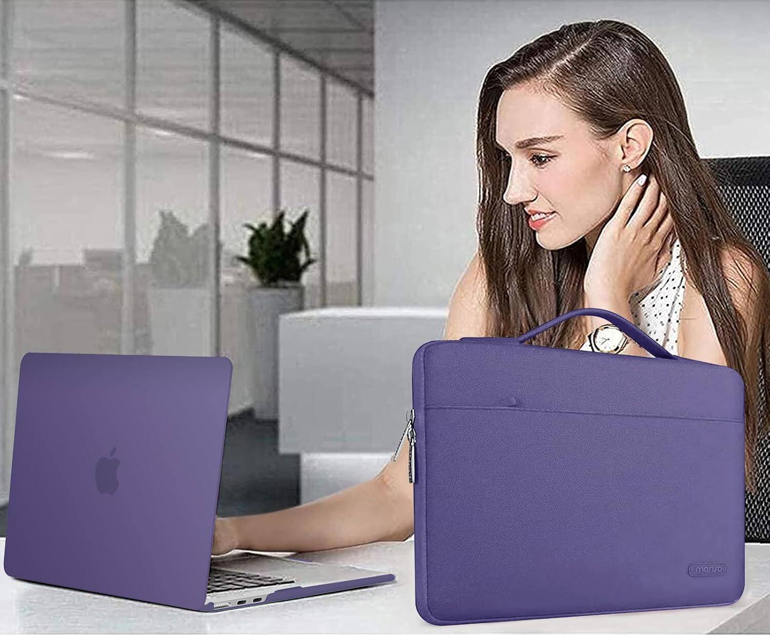 Alt View 2. mosiso - 5in1 Kit for MacBook Air 13-Inch M5 M4 M3 M2 2022-2026, Hard Shell&Sleeve Bag&Keyboard Skin&Webcam Cover&Screen Film - Imperial Purple.