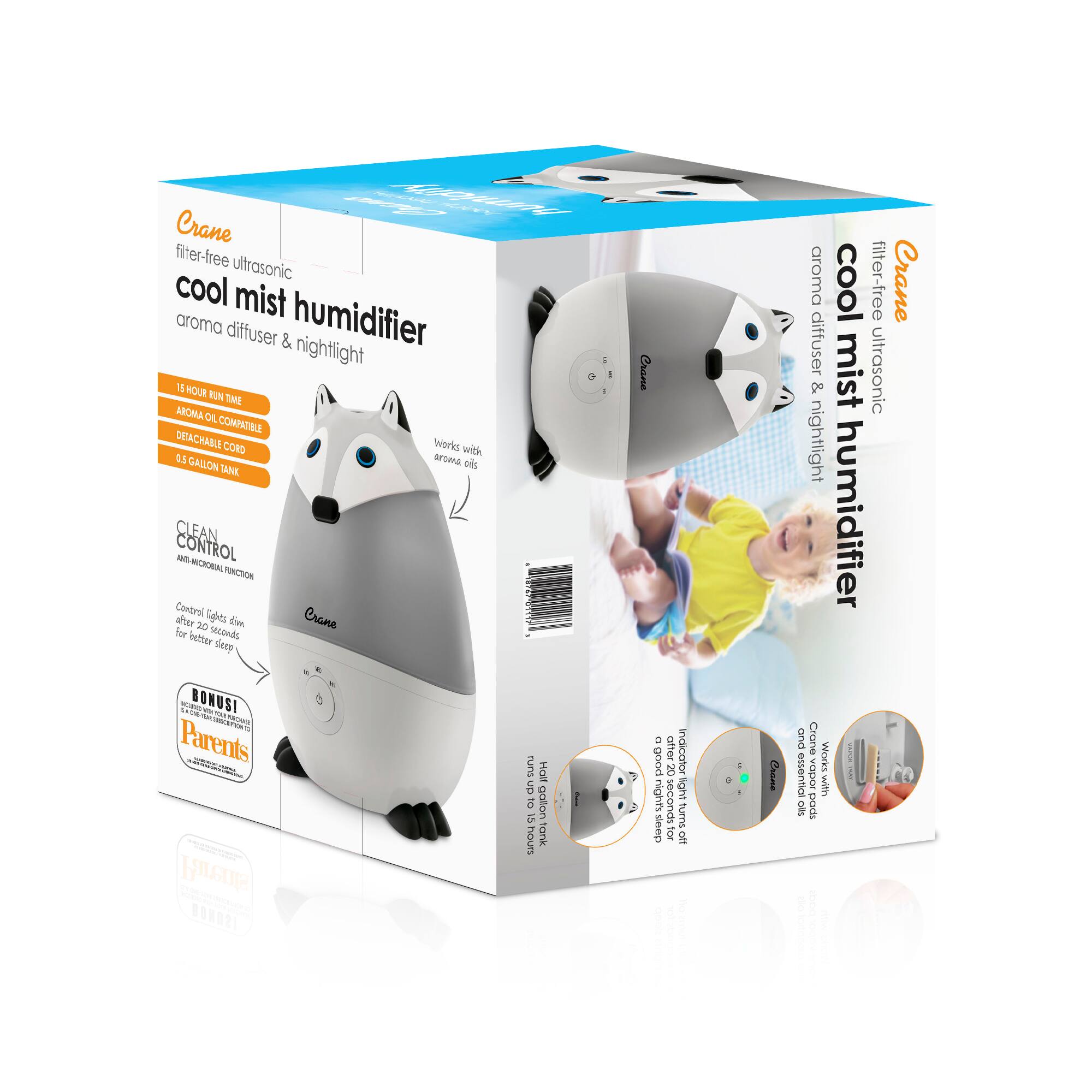 Alt View 12. CRANE - .5 Gal. Adorable Ultrasonic Cool Mist Humidifier Fox - Black/White.