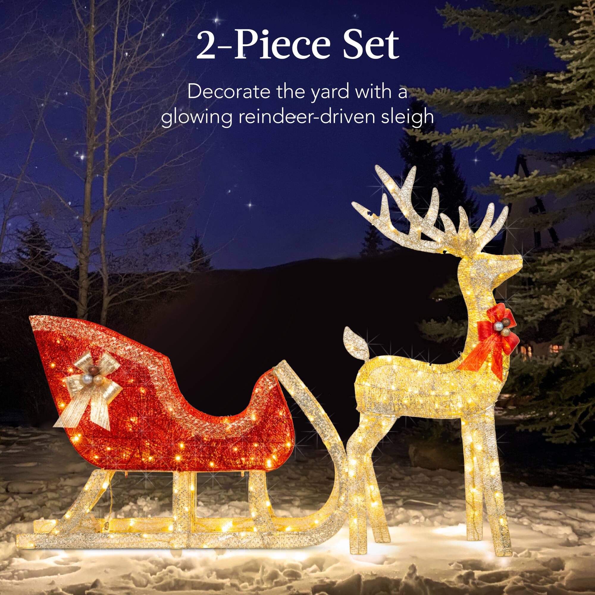 2-Piece Set  
Decorate the yard with a glowing reindeer-driven sleigh