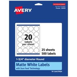 Avery - Matte Round Labels, 1.75" diameter, 500 Labels - White