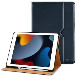 DTTO - Case for iPad 9th/8th/7th Generation 10.2 Inch 2021/2020/2019, Premium Leather Folio Stand - Auto Wake/Sleep - Blue