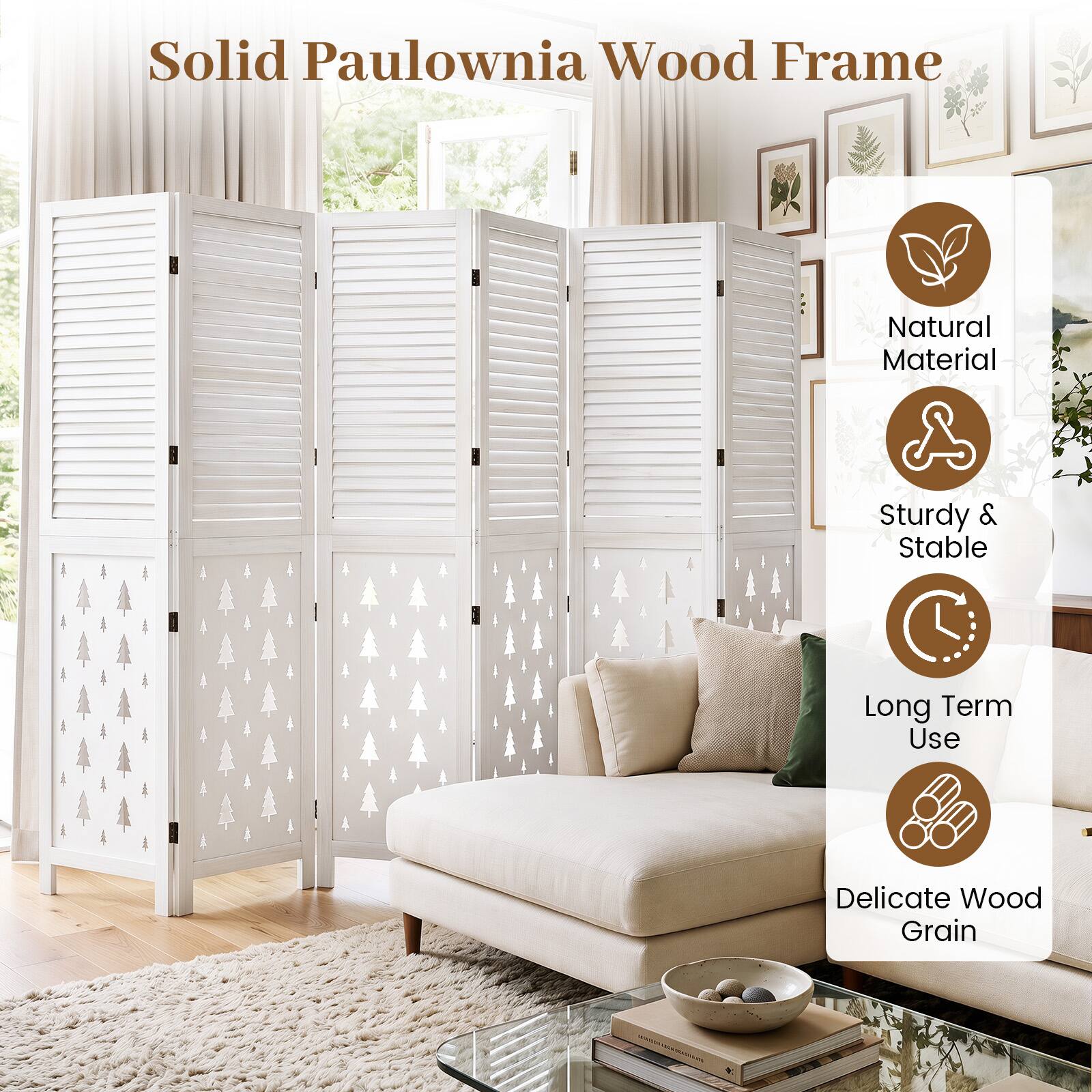 Solid Paulownia Wood Frame

Natural Material  
Sturdy & Stable  
Long Term Use  
Delicate Wood Grain