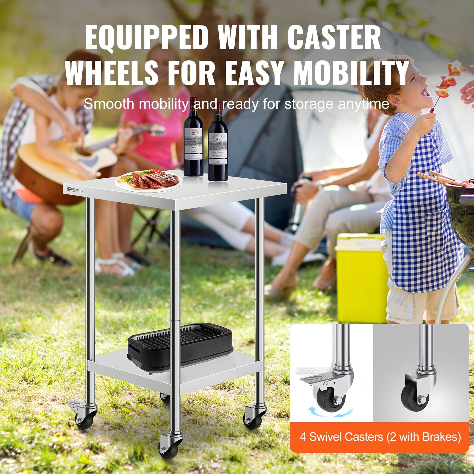 EQUIPPED WITH CASTER WHEELS FOR EASY MOBILITY  
Smooth mobility and ready for storage anytime  

4 Swivel Casters (2 with Brakes)
