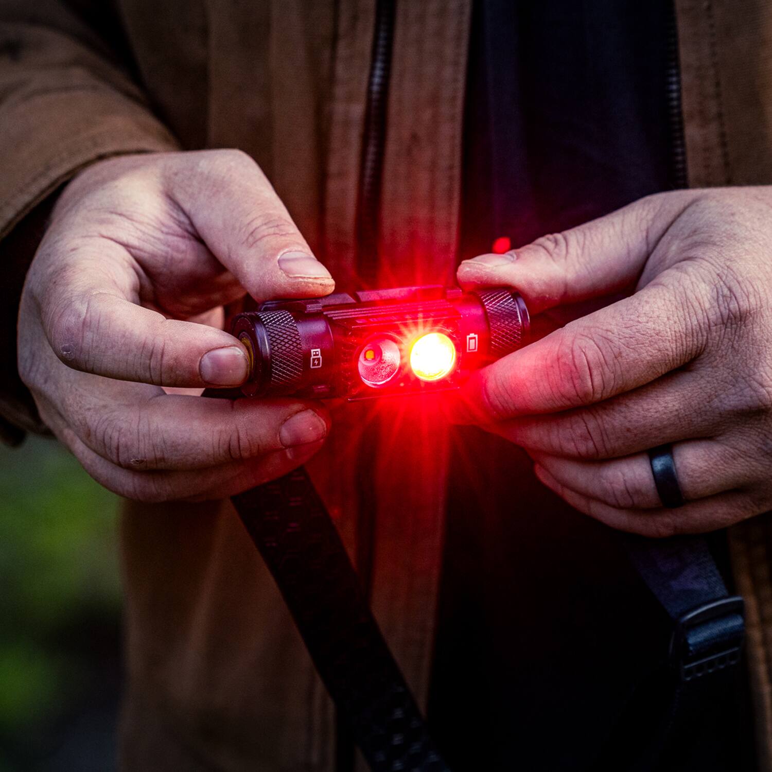 Alt View 3. Dark Energy - Rechargeable LED Headlamp | 900 Lumens with White & Red Light | IP66 Water-Resistant with Adjustable Hex-Grip Strap - Black.