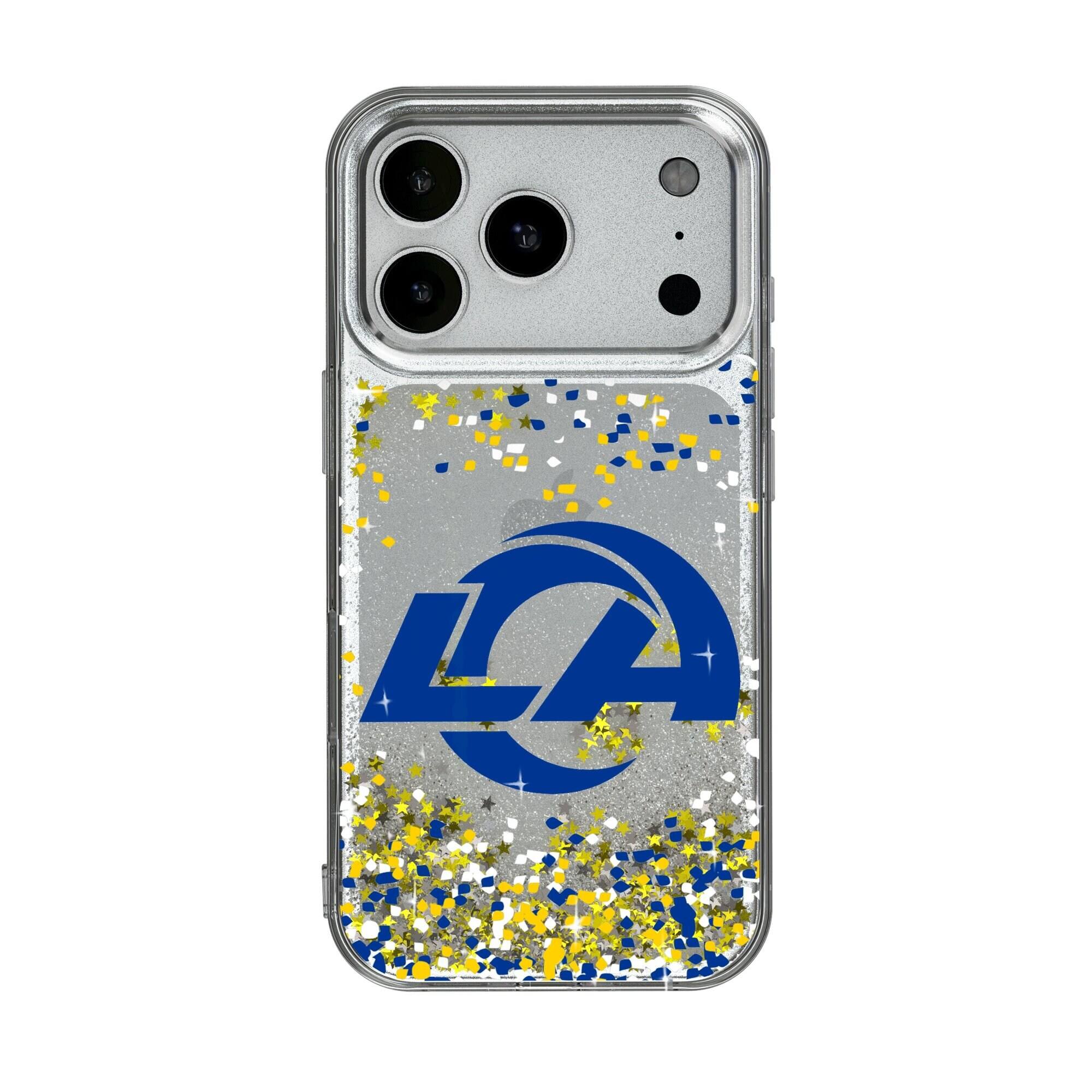 Front. Keyscaper - Los Angeles Rams iPhone Glitter Case with Confetti Design - 15 - Multicolor.