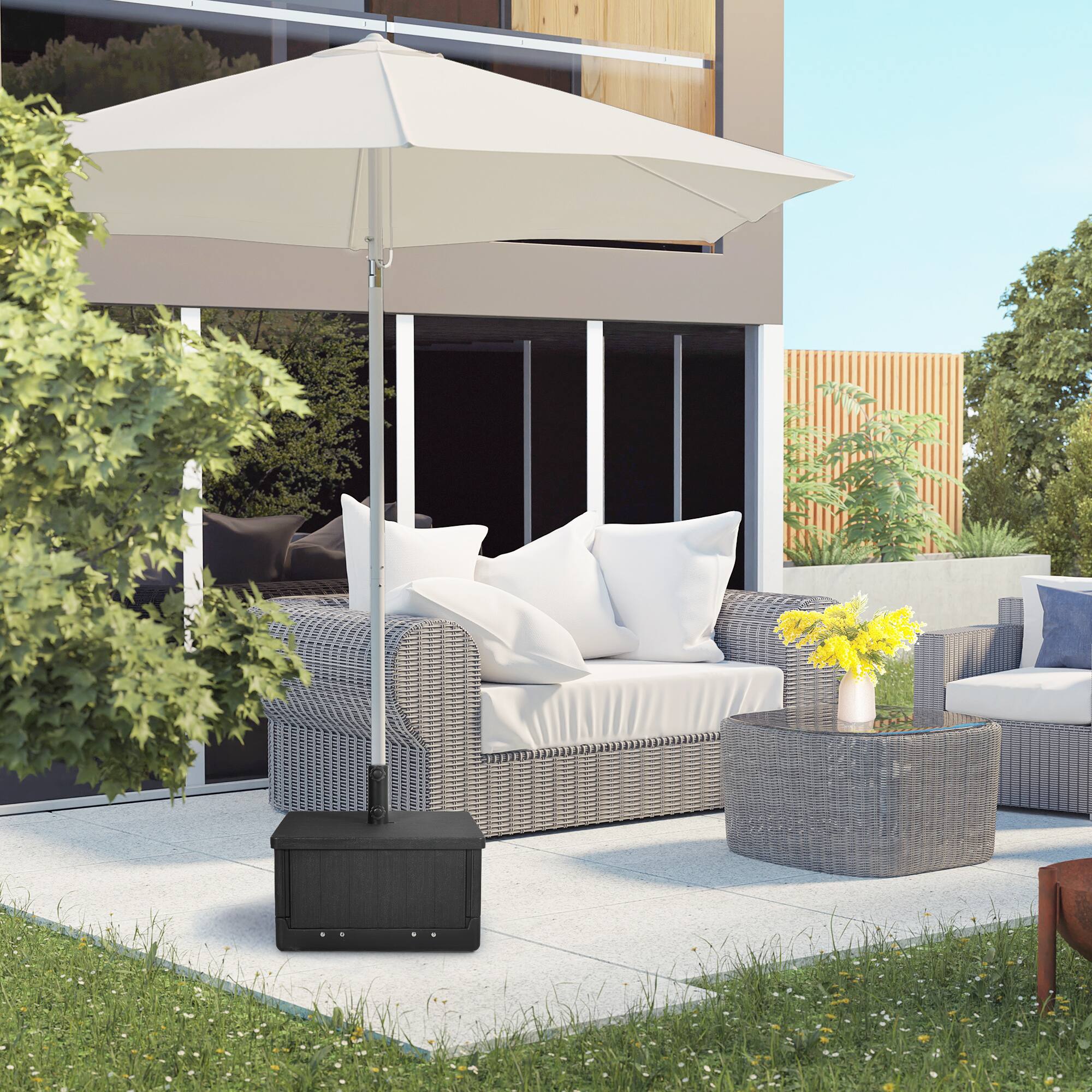Alt View 1. Outsunny - Outdoor Umbrella Base, Coffee End Table, Flower Box Planter - Black.