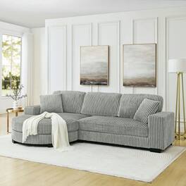 Kadyn - Convertible Sectional with Movable Ottoman, L-Shaped Sleeper Sofa in Tufted Corduroy Fabric, Gray - Gray