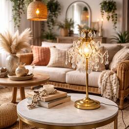 FC Design - 27"H Gold Vase w/ Hanging Faux Crystal Chandelier Shade Table Lamp