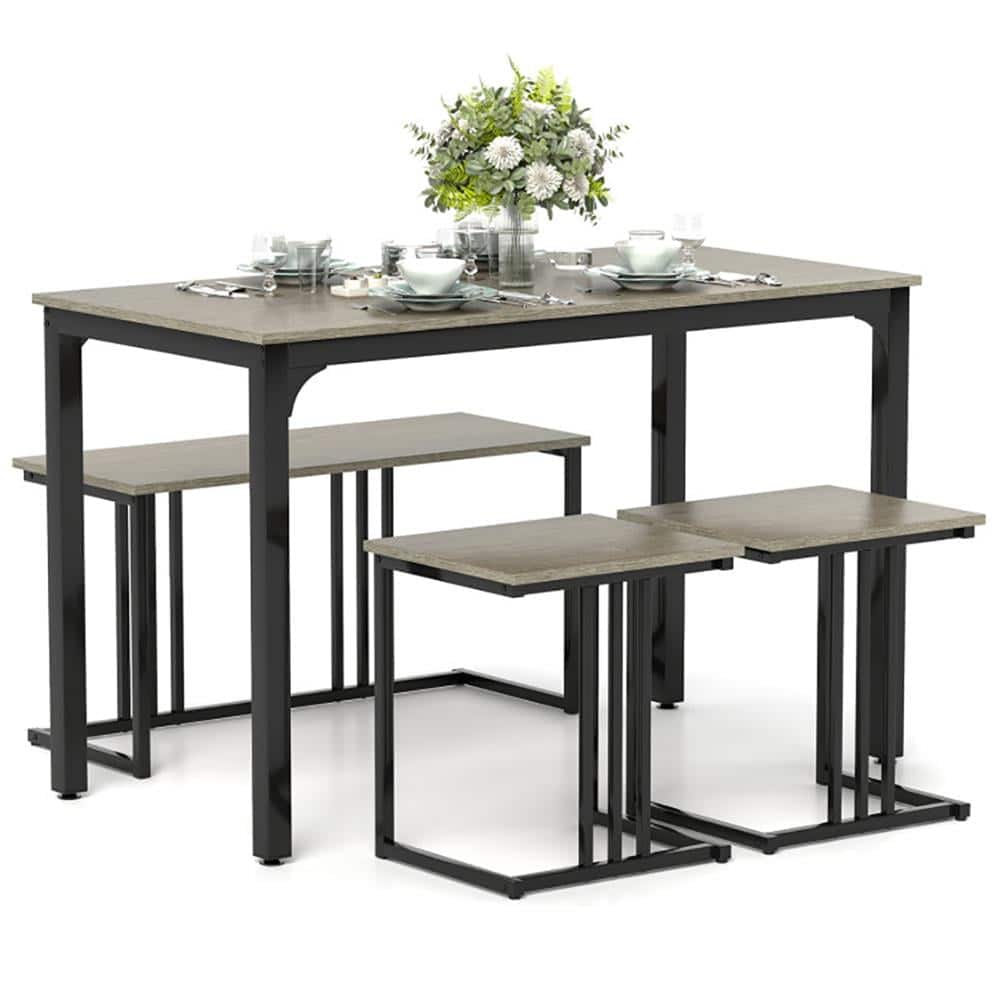 Kadyn - Dining Table SetDining Table Chairs Set4 Pieces SpaceSaving Dining Table Set with Bench and 2 StoolsOak - Gray