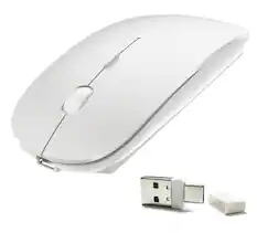 Front. PRIMEPLUS - Upgrade 4-Mode Rechargeable Bluetooth Mouse - Dual-Port 2-in-1 Receiver, Ultra-Silent, 3 DPI - Multi-Device - White.