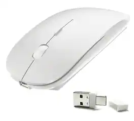 PRIMEPLUS - Upgrade 4-Mode Rechargeable Bluetooth Mouse - Dual-Port 2-in-1 Receiver, Ultra-Silent, 3 DPI - Multi-Device - Wireless - White