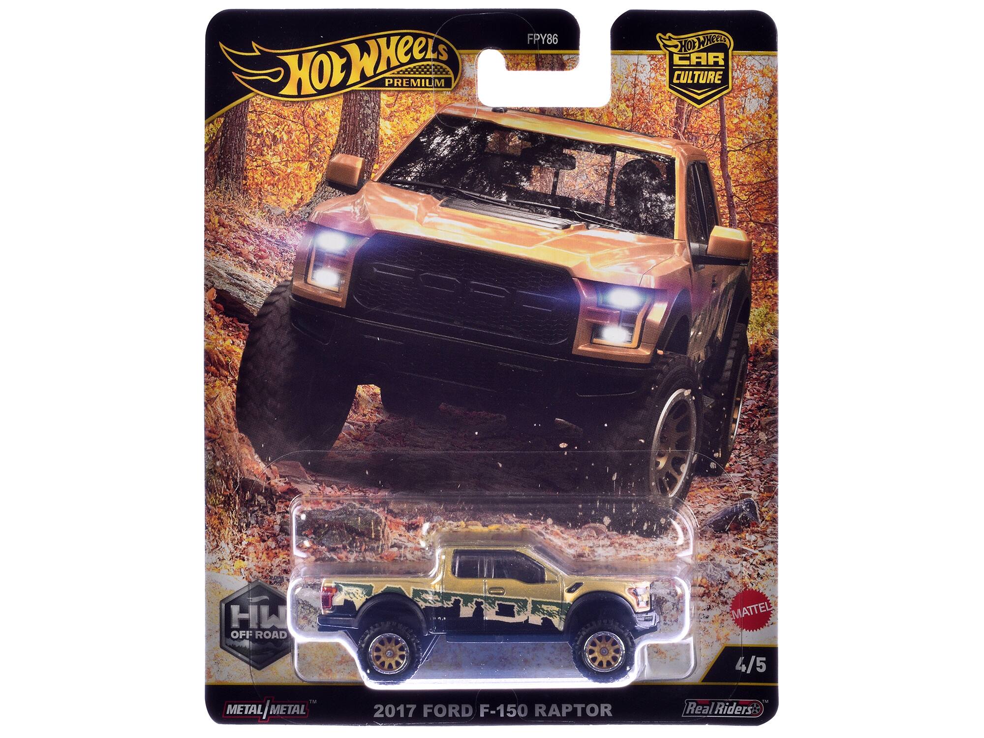 Hot Wheels Premium FPY86 Hot Wheels Car Culture HW Off Road 1/1 Mattel 4/5 TM Metal | Metal Metal Metal 2017 Ford F-150 Raptor - Real Riders