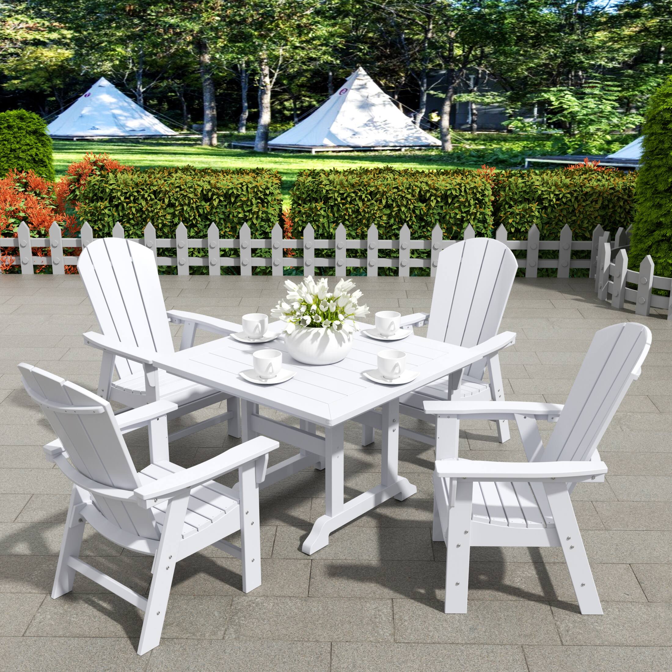 Angle. WestinTrends - WestinTrends Malibu 5 Piece Outdoor Patio Dining Square Table and Curved Back Armchair Set - White.