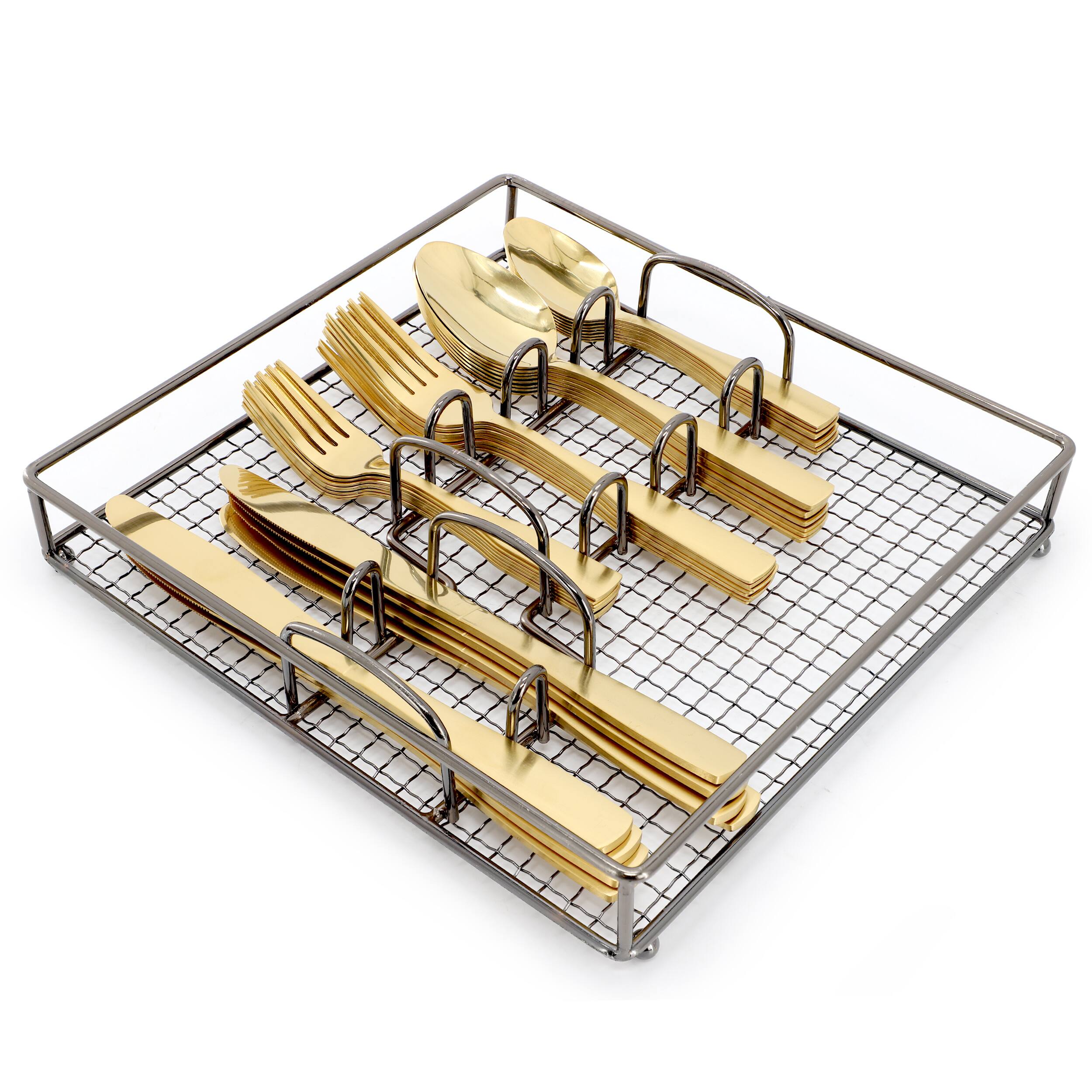 Alt View 1. Gibson - Gibson Home Abbeville 41 Piece Stainless Steel Flatware Set in Gold with Wire Caddy - Gold.