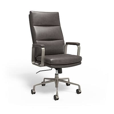 Front. Staples - Staples® Shelton Ergonomic Leather Swivel Manager Chair, Gray (HG-70081) - Gray.