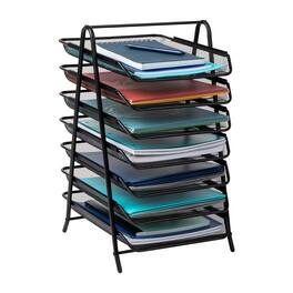 Mind Reader - 7-Tier Paper Tray, Desktop Organizer, File Storage, Office, Metal Mesh, 11.75"L x 13.75"W x 20"H - Black