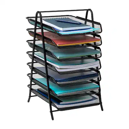 Front. Mind Reader - 7-Tier Paper Tray, Desktop Organizer, File Storage, Office, Metal Mesh, 11.75"L x 13.75"W x 20"H - Black.
