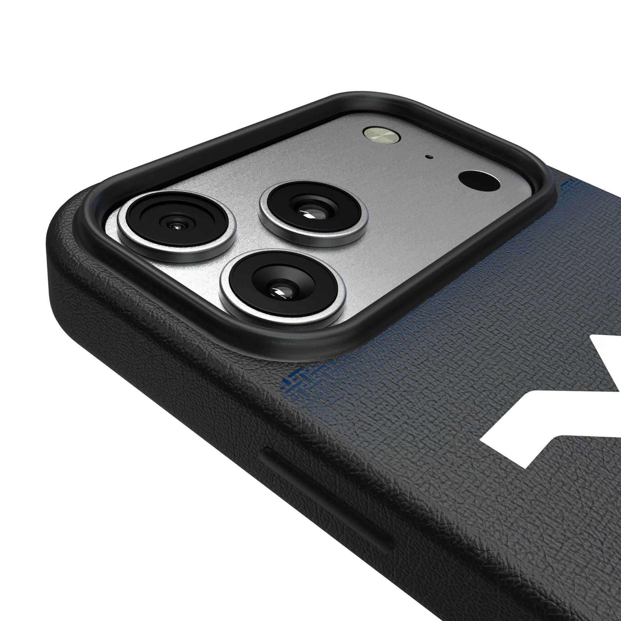 Alt View 2. Keyscaper - West Virginia Mountaineers Linen Logo iPhone Magnetic Bump Case - 17 Pro - Black.