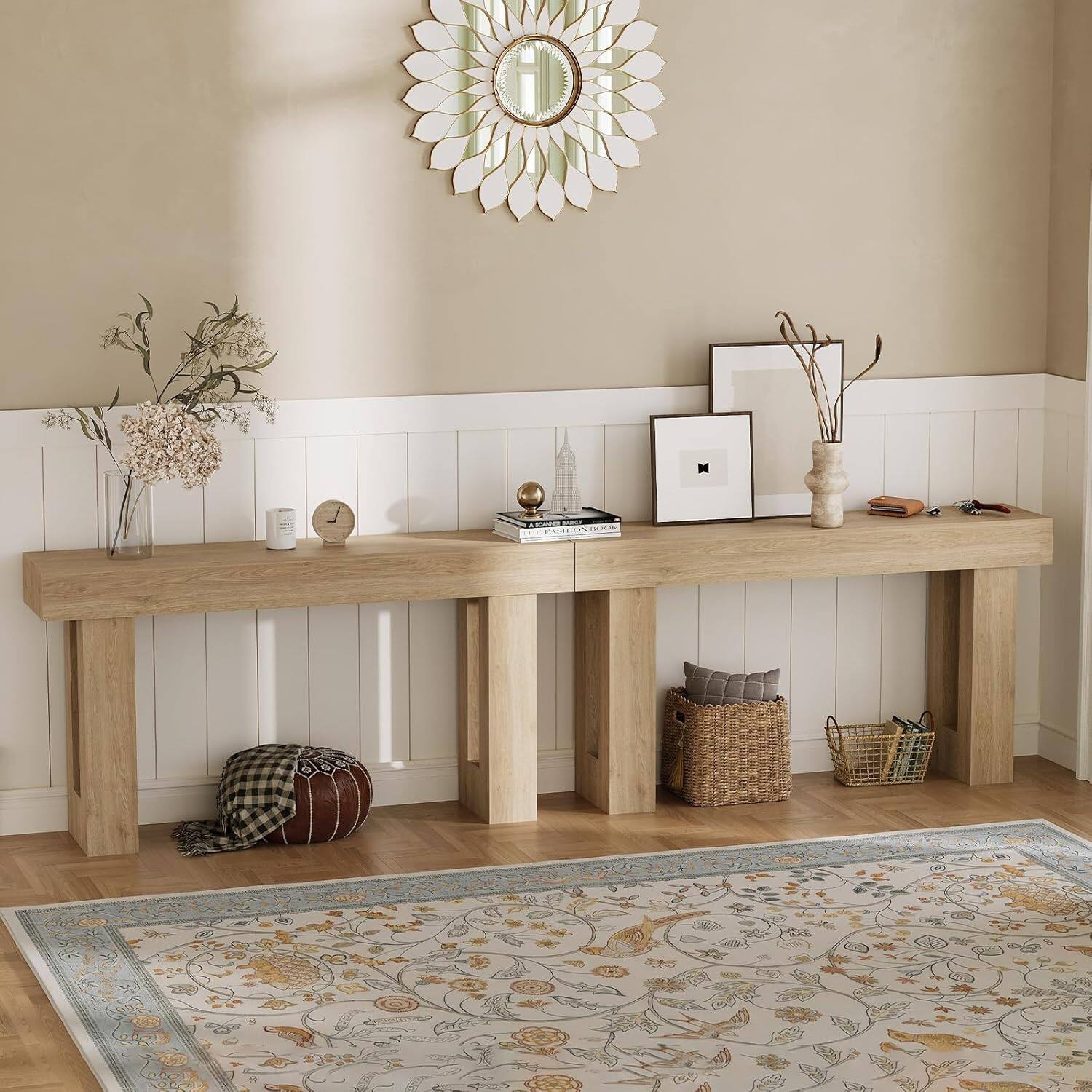 Alt View 3. GARVEE - Rectangular Console Table,63" Long Narrow Farmhouse Wood Entryway Table , Sofa Table Behind Couch,Brown - Natural.