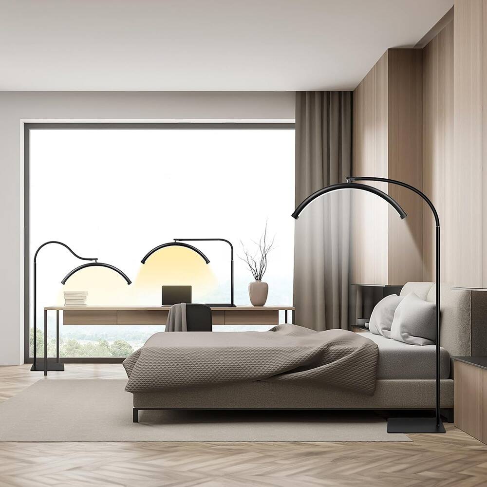 Back. MOSZAR LLC - Half Moon LED Floor Lamp, Dimmable, Shadow-Free for Home & Work.