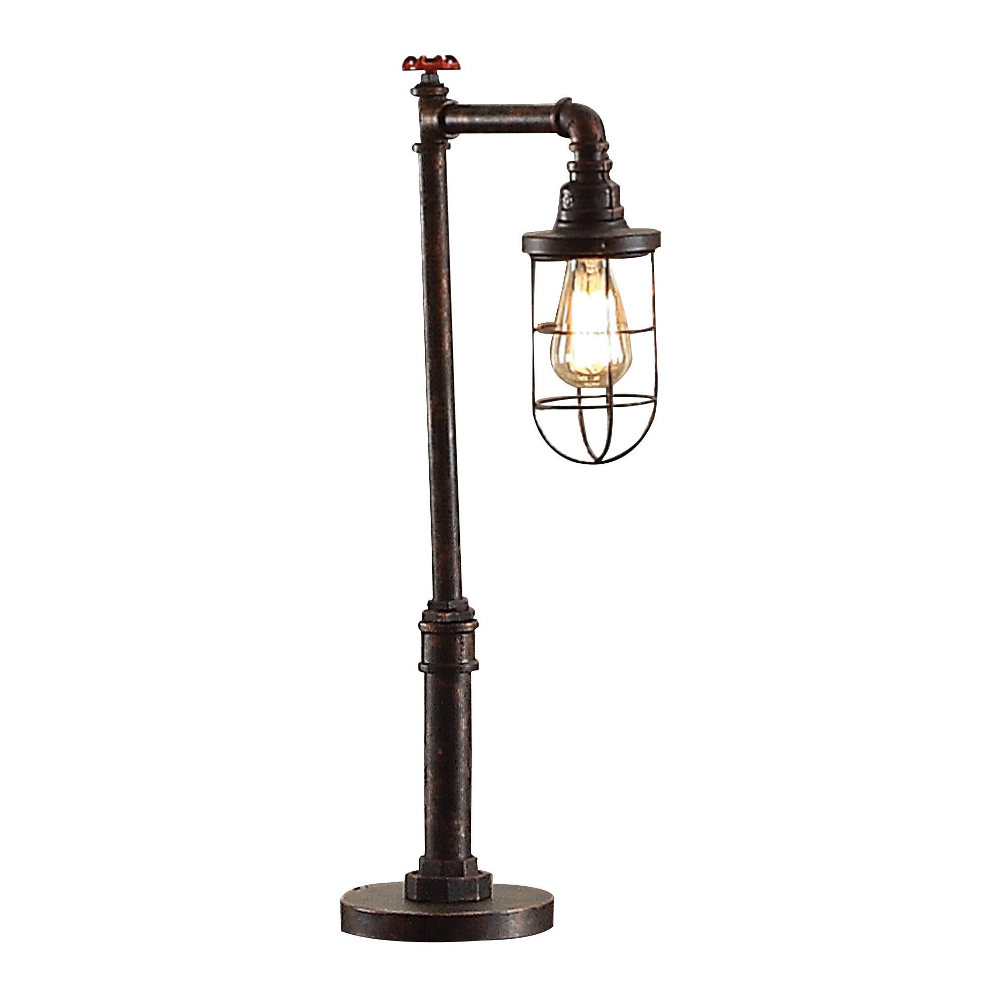 Front. Manhattan Lane - 29 Inch Table Lamp, Dome Shade, Industrial Pipe Design - Bronze, Brown.