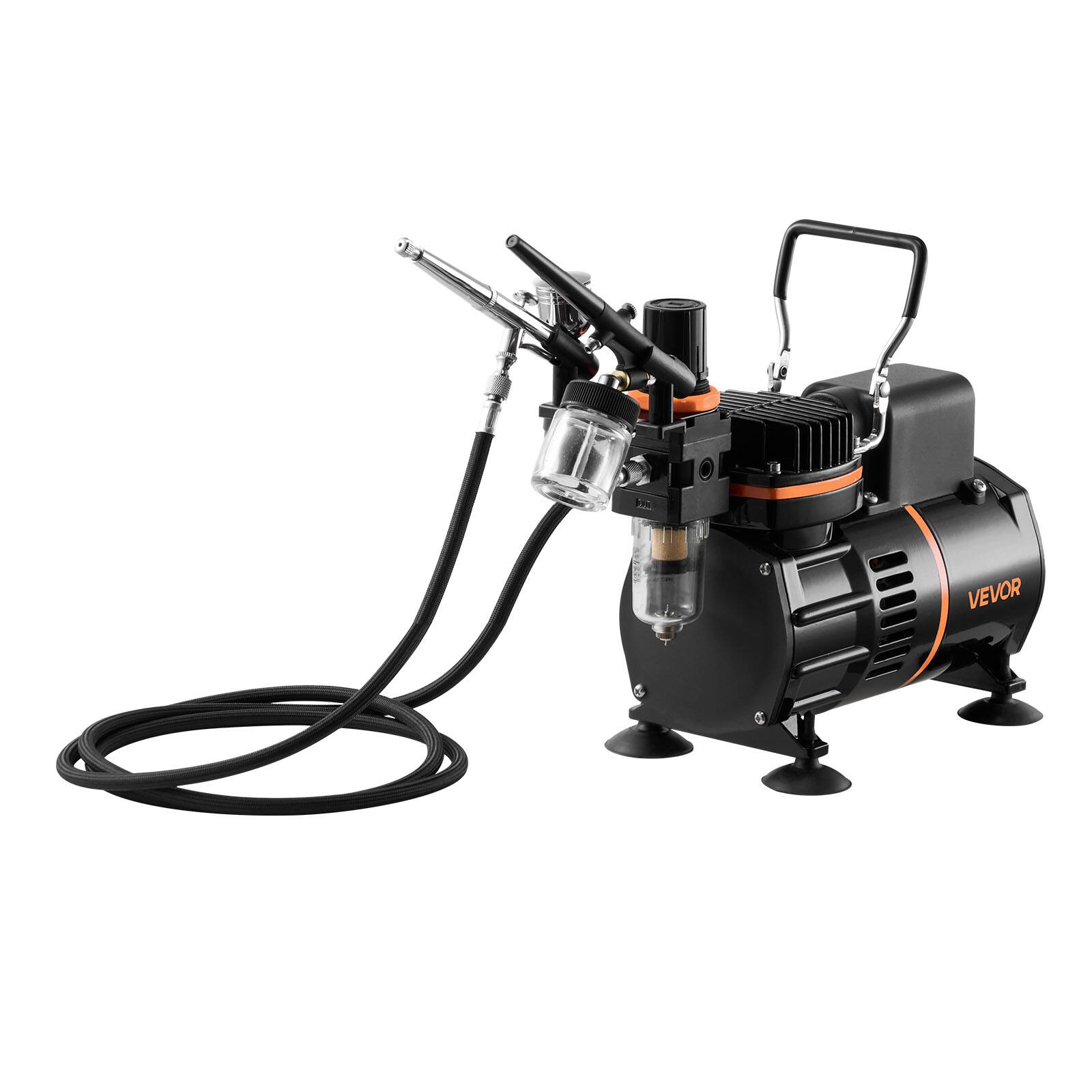 Alt View 5. VEVOR - Airbrush Kit, 1/6 HP, Air Brush Kit with Air Compressor, 3 Dual-Action Professional Airbrushes with 3 Tips, Hose - Black.