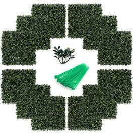 Costway - 12Pcs Artificial Peanut Leaf Hedges Panels 20" x 20" Fence Wall Plant - Green