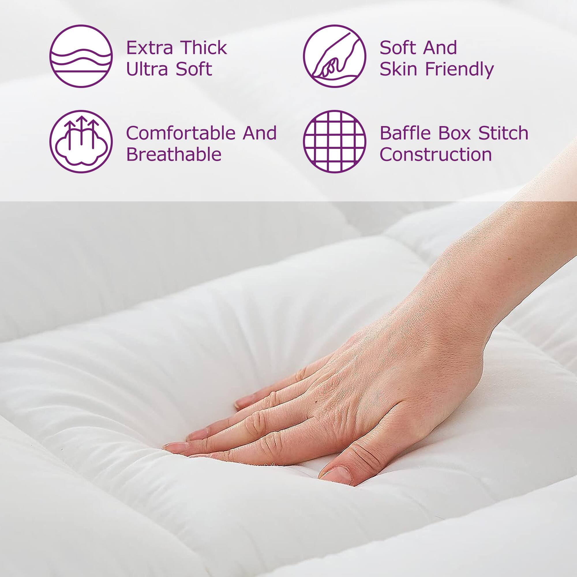 - Extra Thick Ultra Soft
- Soft And Skin Friendly
- Comfortable And Breathable
- Baffle Box Stitch Construction