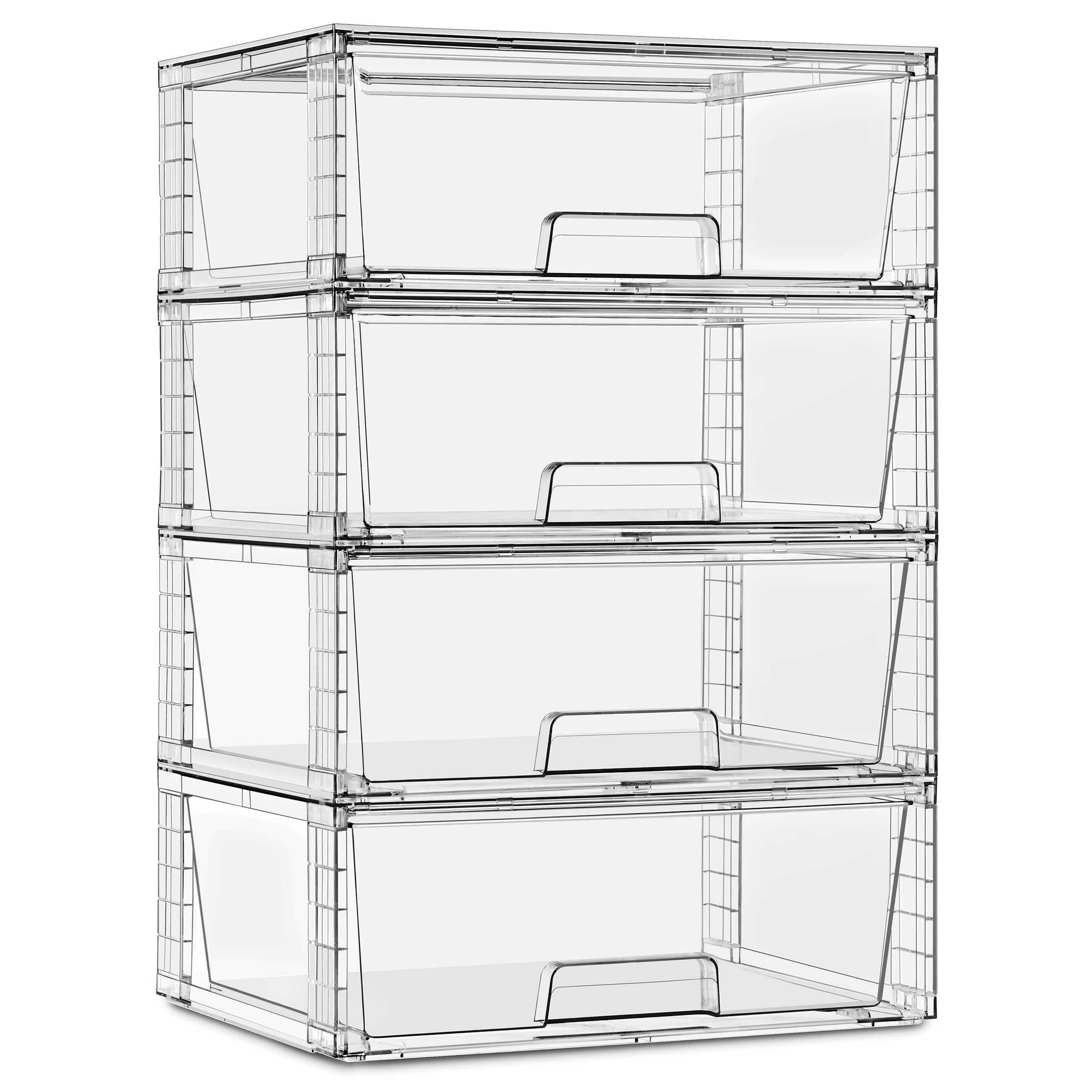 Sorbus - Stackable Clear Storage Drawers, 4 Pack XL Pull-Out Organizer Bins – Large Plastic Drawer Organizers for Bathroom
