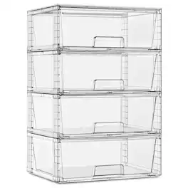 Sorbus - Stackable Clear Storage Drawers, 4 Pack XL Pull-Out Organizer Bins – Large Plastic Drawer Organizers for Bathroom