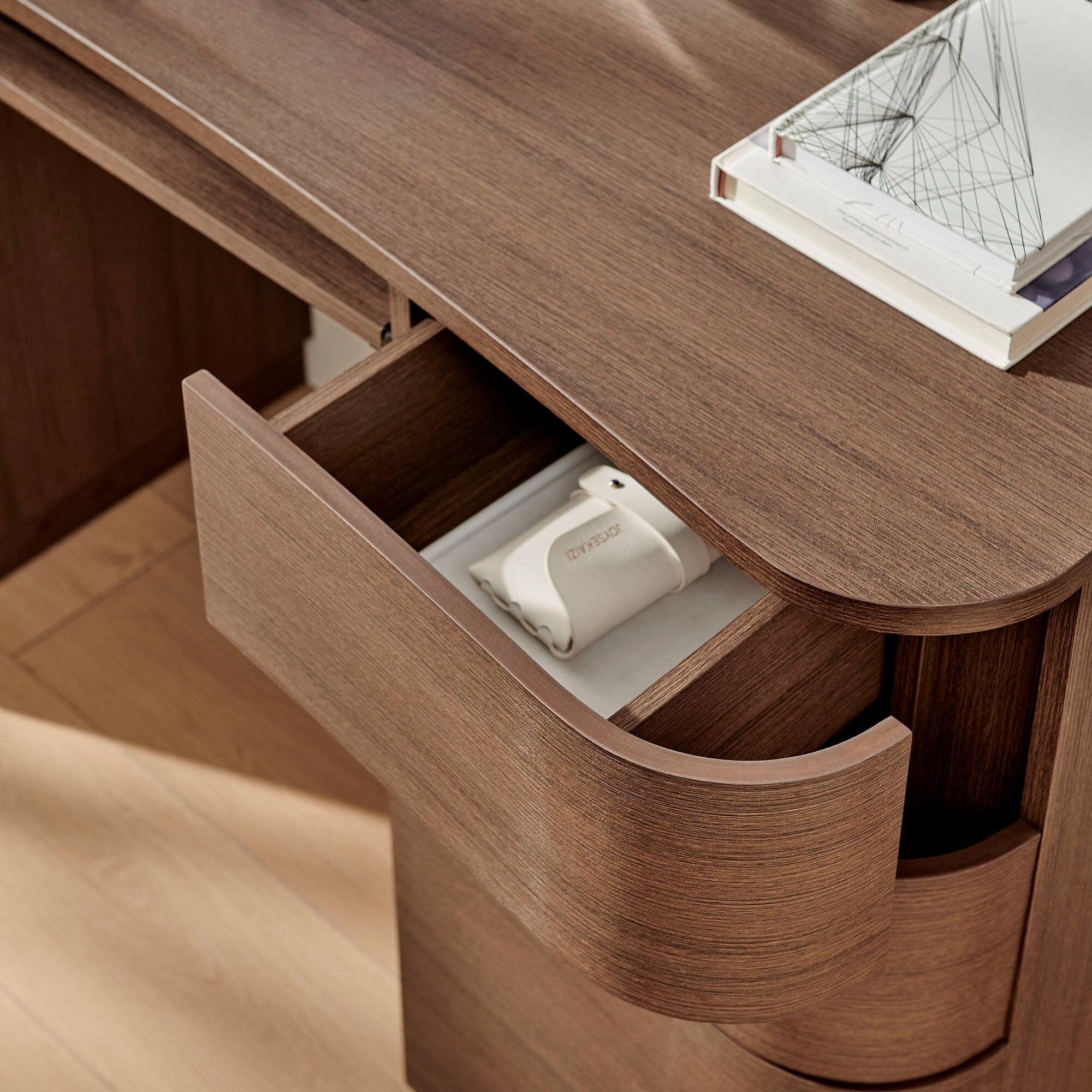 Alt View 2. Modway - Mirae 55" 6-Drawer Curved Office Desk by Modway - Brushed Brown Oak.