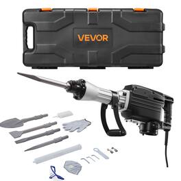 VEVOR - Demolition Jack Hammer, 2800 W Powerful Electric Jackhammer, 1200 BPM Concrete Breaker with 3 Chisels, a Clay Spade - Orange;Silver;Black