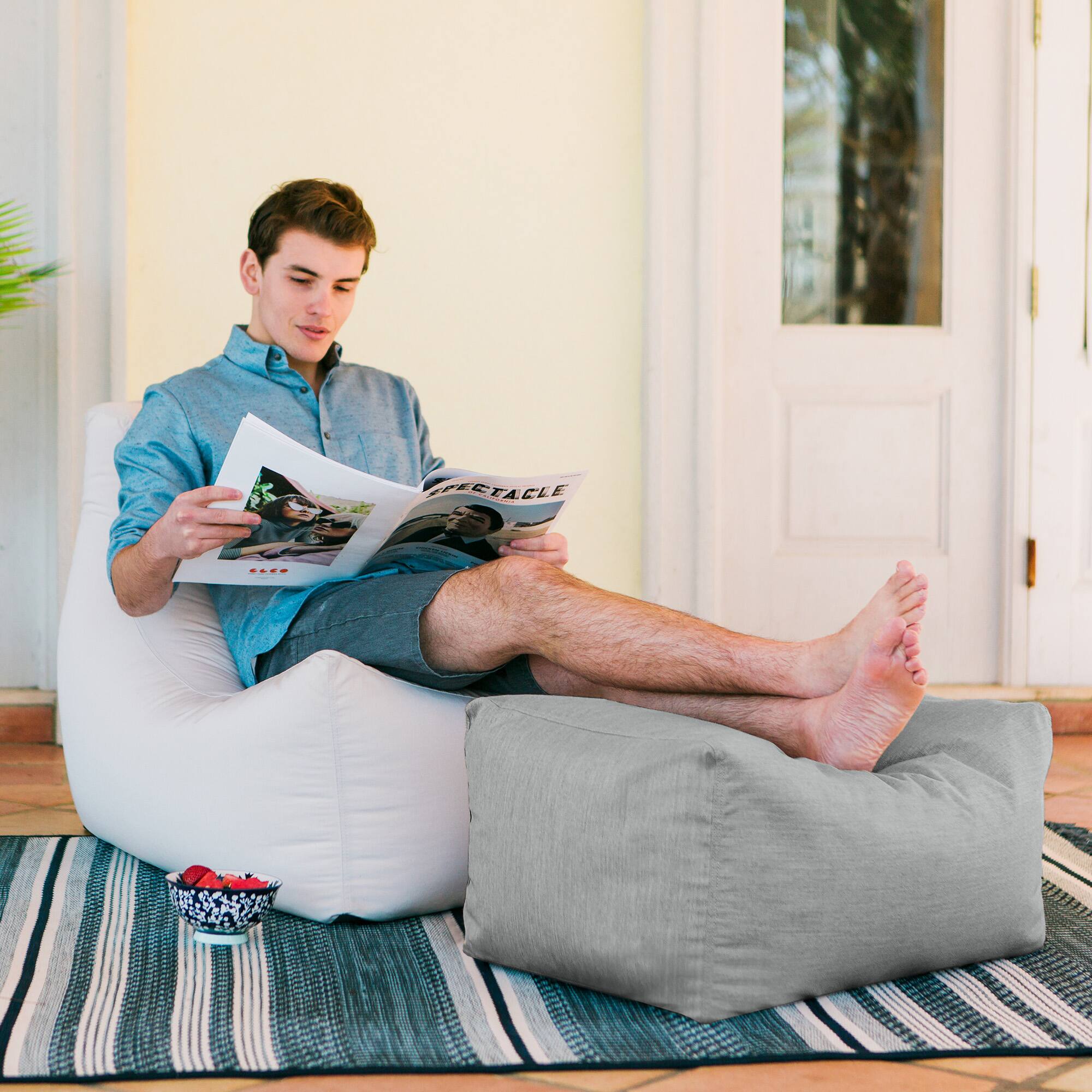 Back. Jaxx - Jaxx Leon Outdoor Bean Bag Ottoman, Granite - Granite.