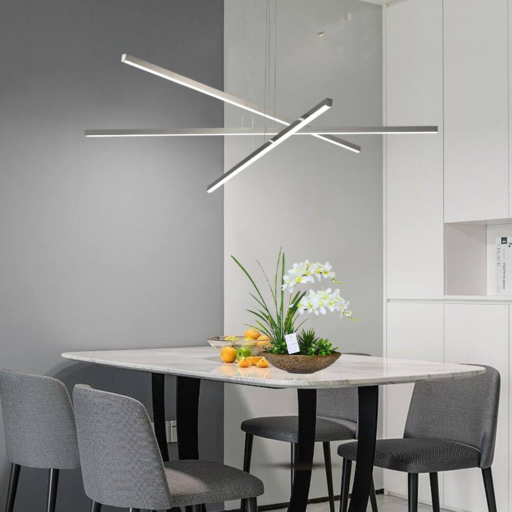 Back. Tiramisubest - 48" Modern LED Chandelier - Geometric 3-Arm Design, Adjustable Hanging, Sleek Metal Finish - Chrome.