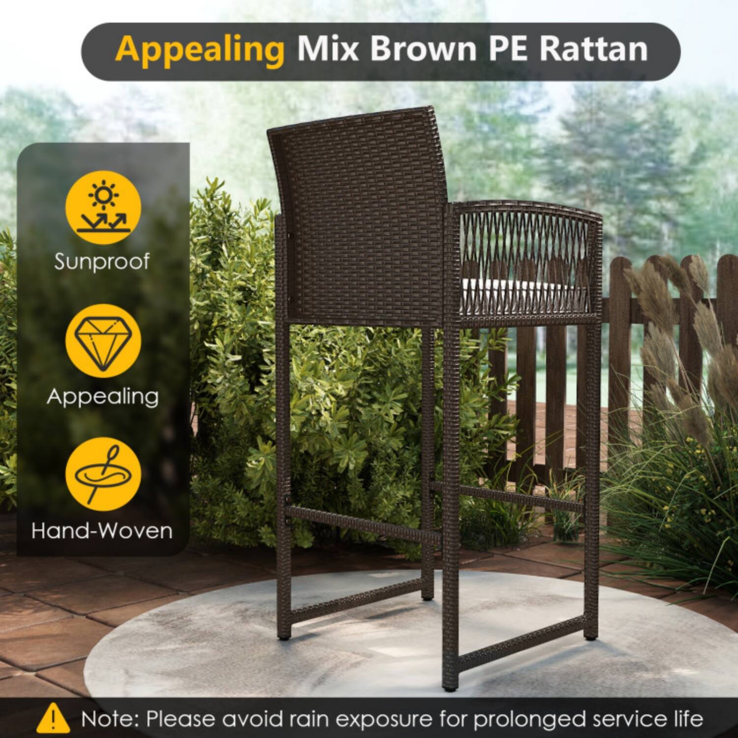 Appealing Mix Brown PE Rattan

- Sunproof
- Appealing
- Hand-Woven

Note: Please avoid rain exposure for prolonged service life
