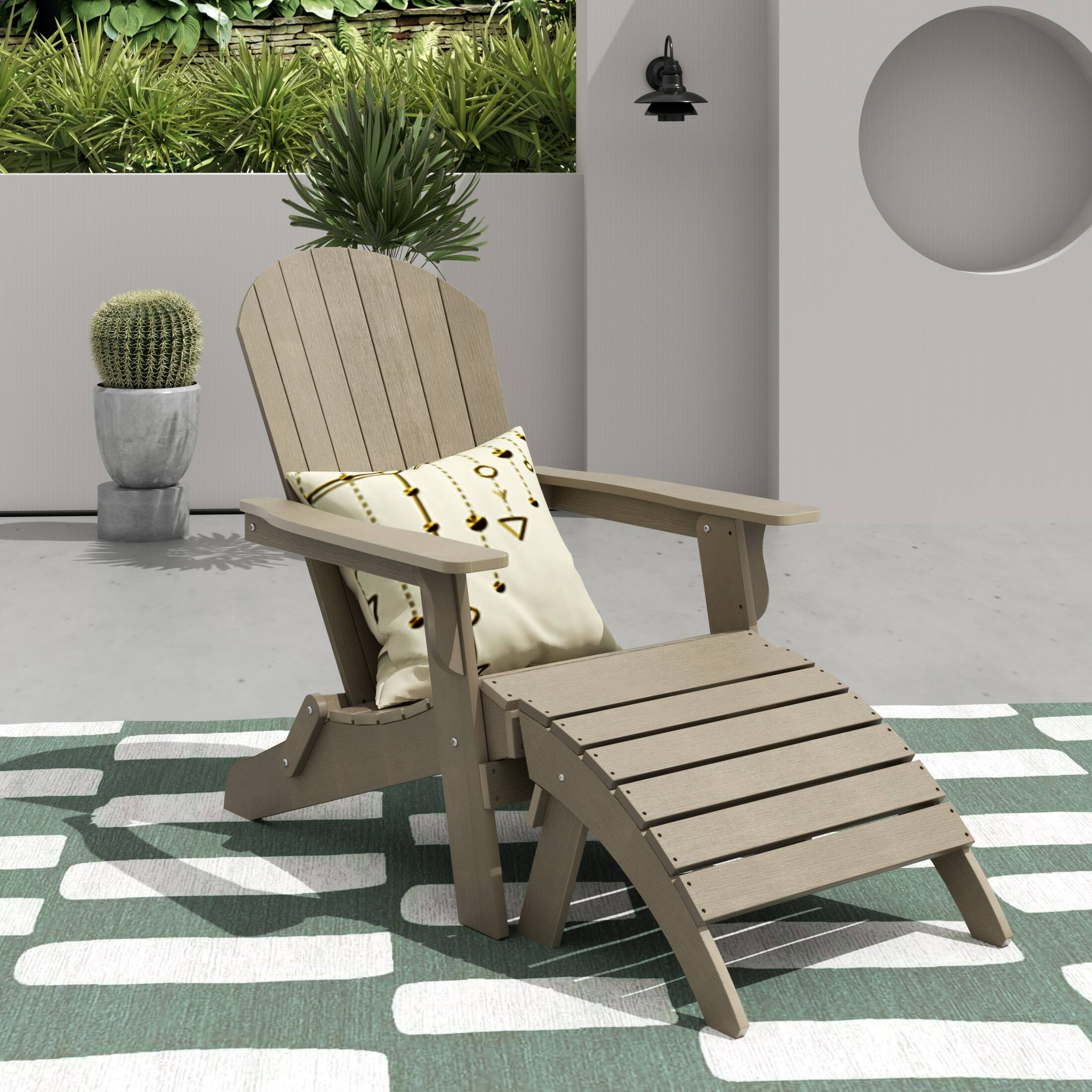 Angle. WestinTrends - WestinTrends Tuscany 2-Piece HIPS Outdoor Folding Adirondack Seashell Chair With Folding Ottoman - Taupe.