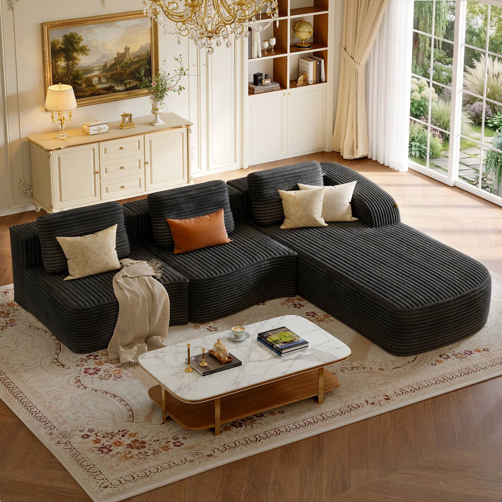Left. Pinmoco - PINMOCO Modular Sectional Sofa, Sleeper Sofa Bed with 3 Pillows, Boneless Couch with Side Pockets - Right Chaise Black.