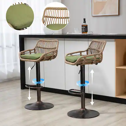Front. APRILSOUL - Modern Swivel Bar Stools Set of 2 Adjustable Counter Height Chairs Footrest Kitchen Green - Green.
