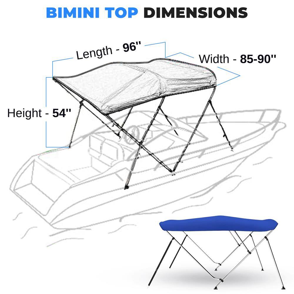 BIMINI TOP DIMENSIONS  
- Length: 96"  
- Width: 85-90"  
- Height: 54"