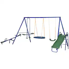 Outsunny - lbs Metal Swing Set for Kids, 5 in 1 Outdoor Playset with Heavy Duty A-Frame Stand, 29.5" Saucer Swing