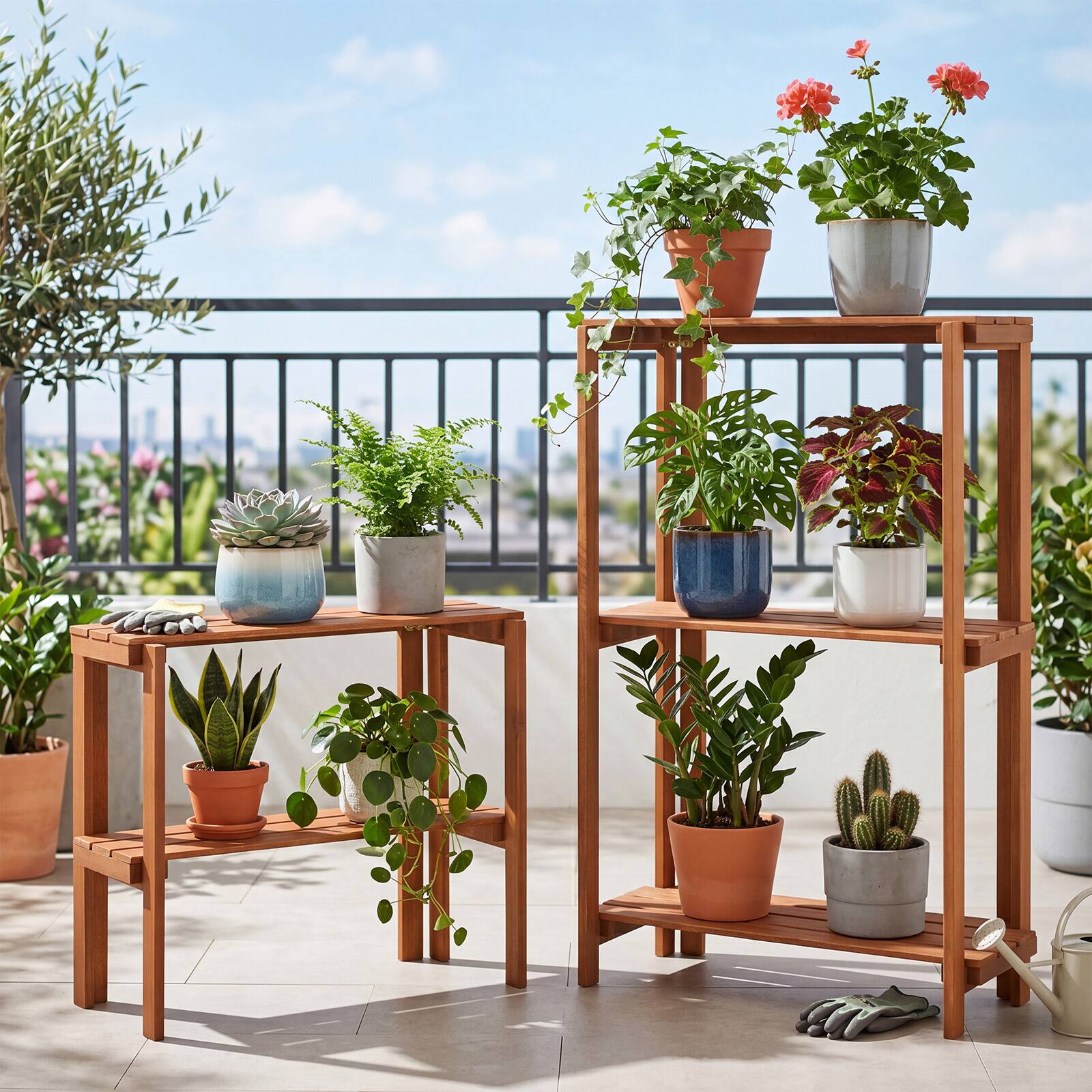 Alt View 4. Costway - Costway Folding Wooden Storage Shelves, 2-Tier Plant Stand Indoor Outdoor for Entryway - Natural.