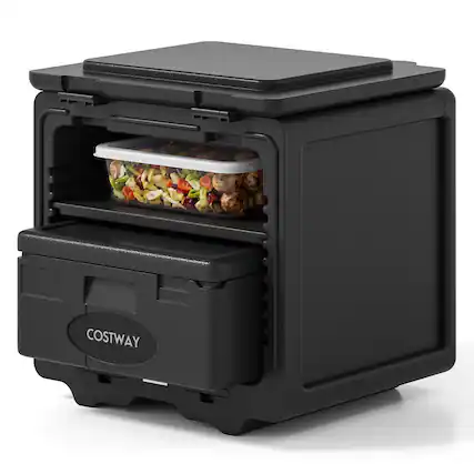 Front. Costway - Costway 2 Tier Insulated Food Pan Carrier with Removable Tray & Box Secure Buckles & 2 Keys - Black.