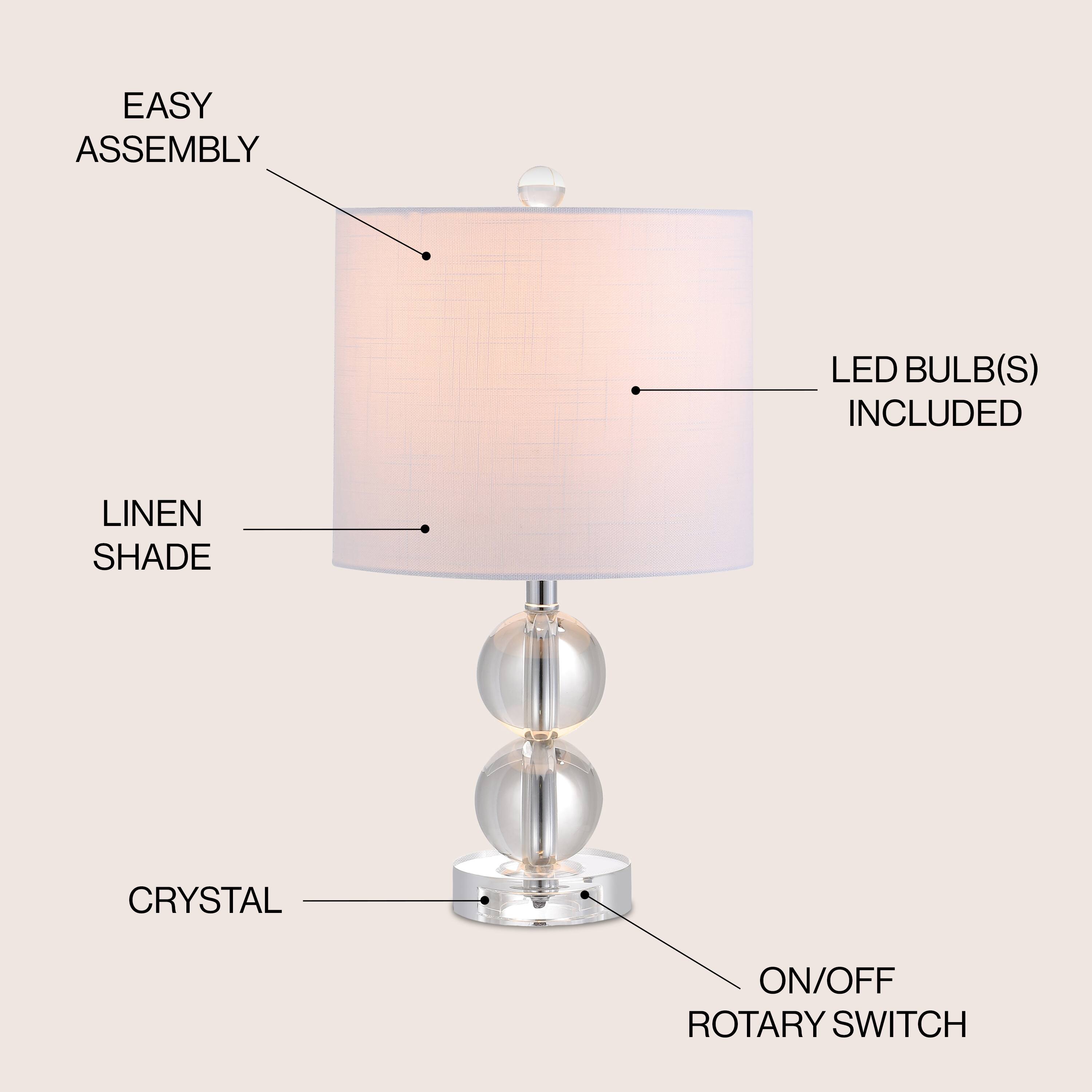 EASY ASSEMBLY  
LED BULB(S) INCLUDED  
LINEN SHADE  
CRYSTAL  
ON/OFF ROTARY SWITCH