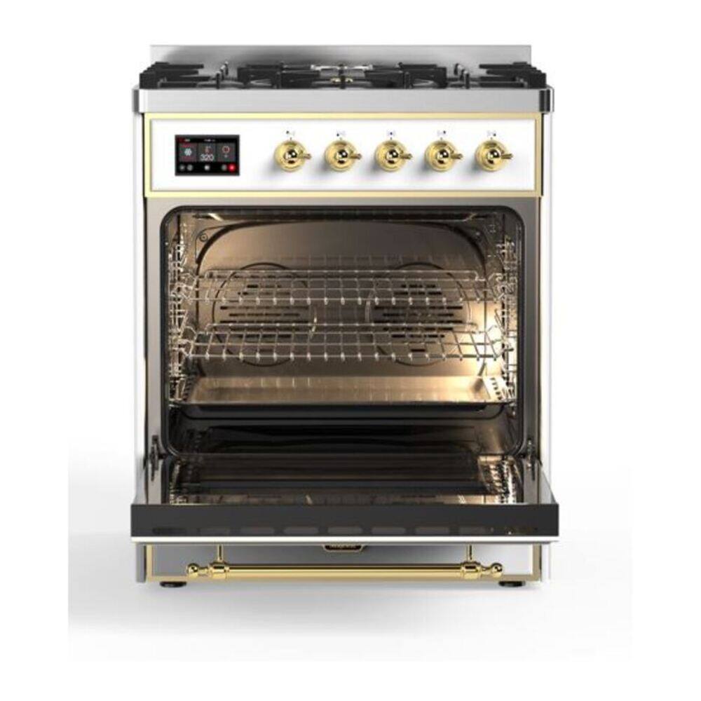 Alt View 3. ILVE - ILVE Majestic II Series  30 in. Dual Fuel Range with 5 Sealed Burners (Natural Gas, Brass Trim) - White.