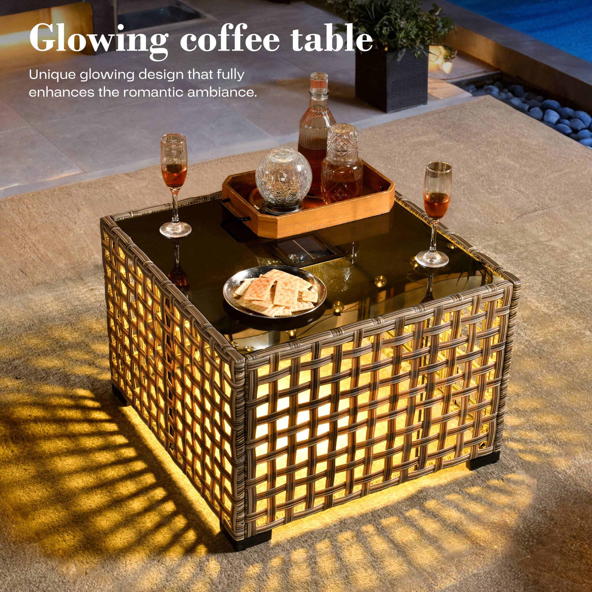 Glowing coffee table

Unique glowing design that fully enhances the romantic ambiance.