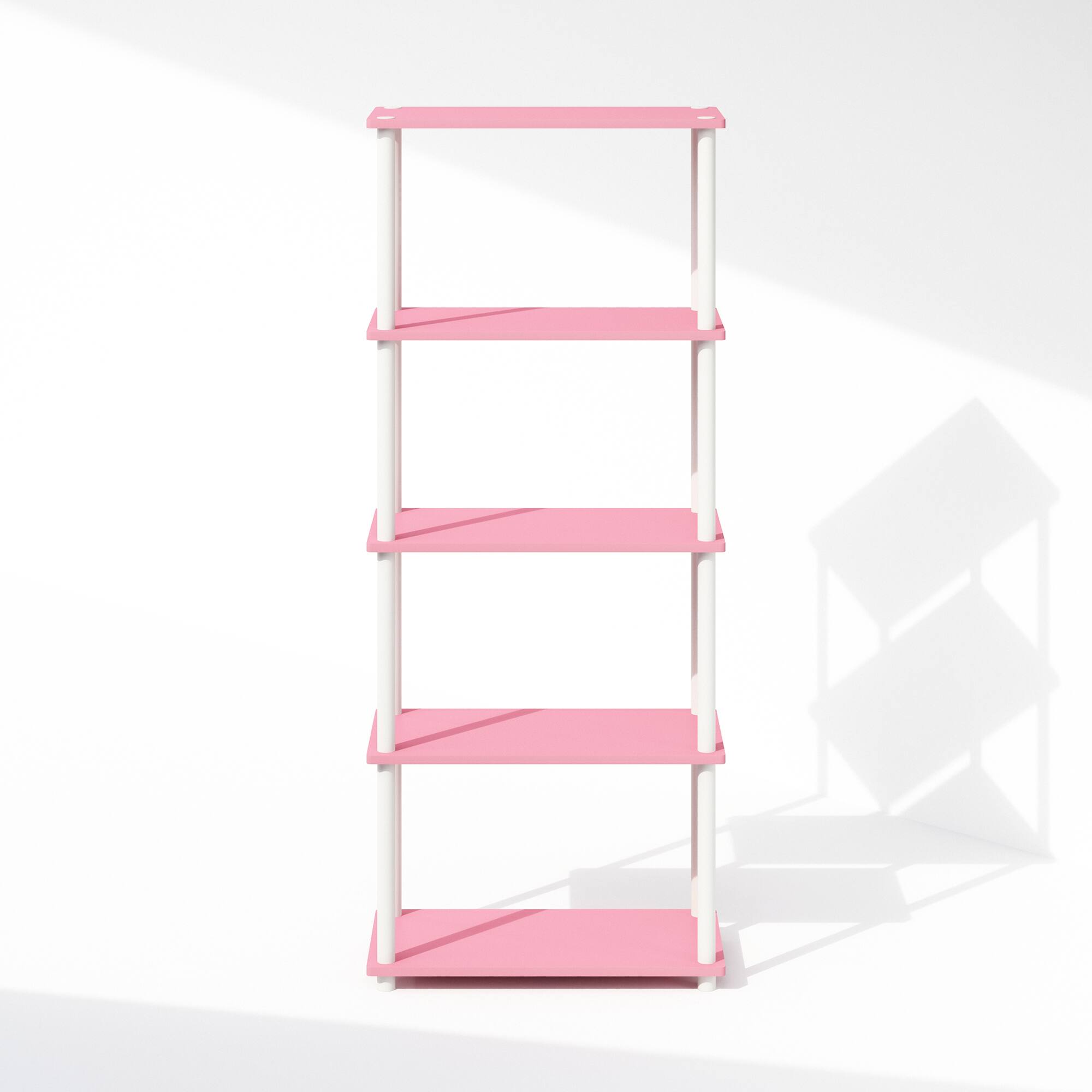Alt View 1. Furinno - Turn-N-Tube 5-Tier Multipurpose Compact Display Rack, Shelving Unit, Bookcase - Pink/White.