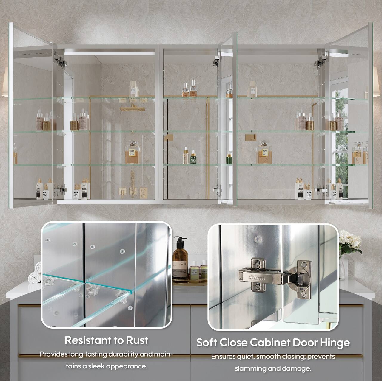 - Resistant to Rust: Provides long-lasting durability and maintains a sleek appearance.
- Soft Close Cabinet Door Hinge: Ensures quiet, smooth closing; prevents slamming and damage.