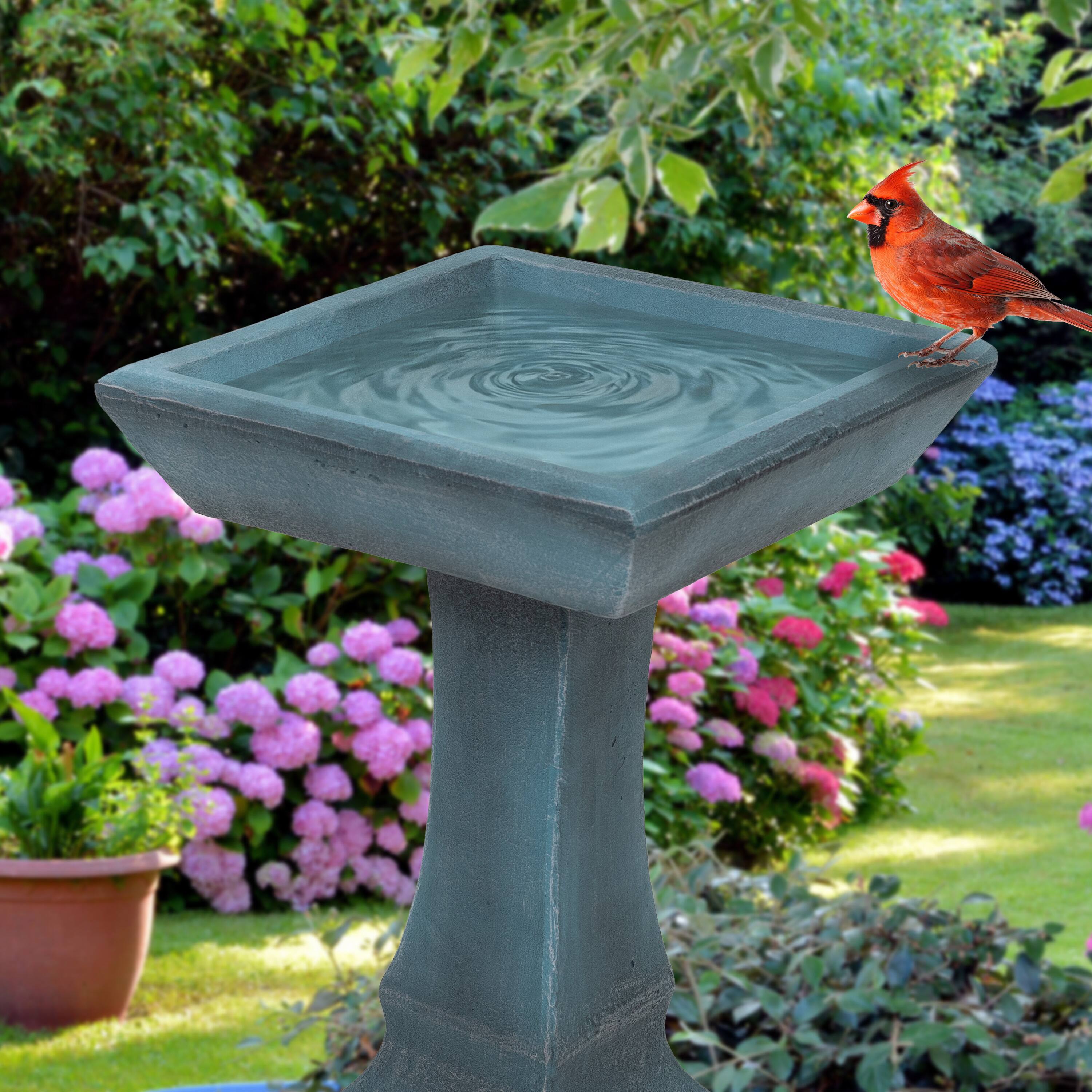 Alt View 9. Sunnydaze - Modern Glass Fiber Reinforced Concrete Bird Bath - 23 in - Patina Green.