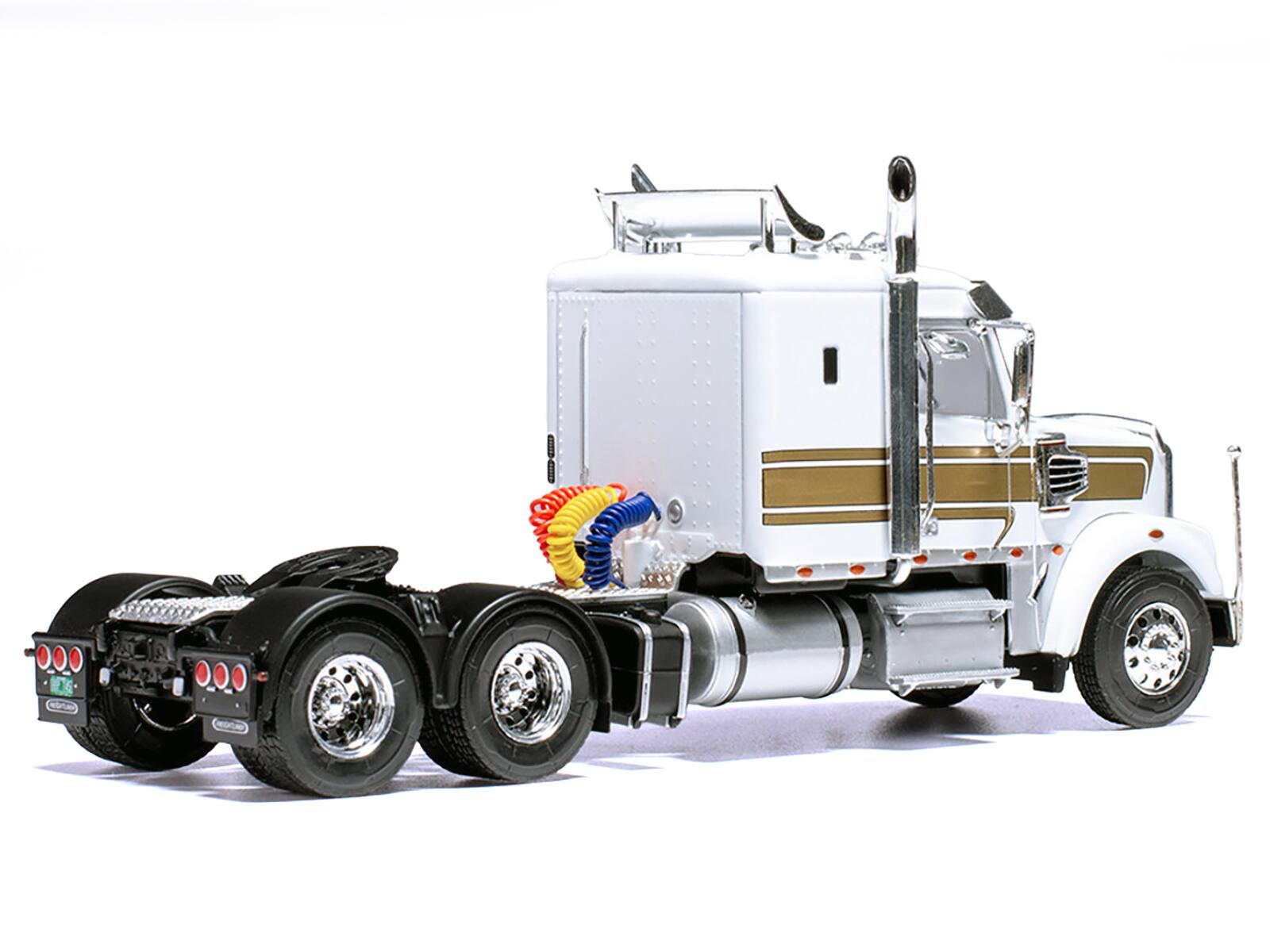 Left. IXO - 2012 Freightliner Coronado Truck Tractor White with Gold Stripes 1/43 Diecast Model by IXO Models - White with Gold.