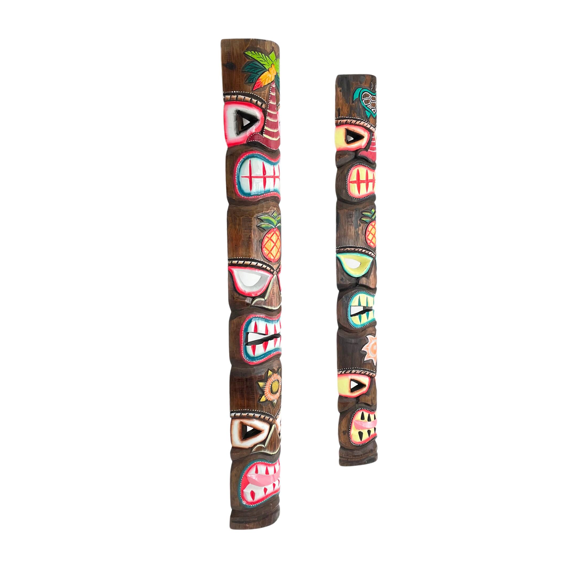 Alt View 1. Chesapeake Bay - Set of 2 Triple-Faced Tiki Wall Sculptures – Palm Tree, Sun & Sea Turtle Designs - Multicolored.